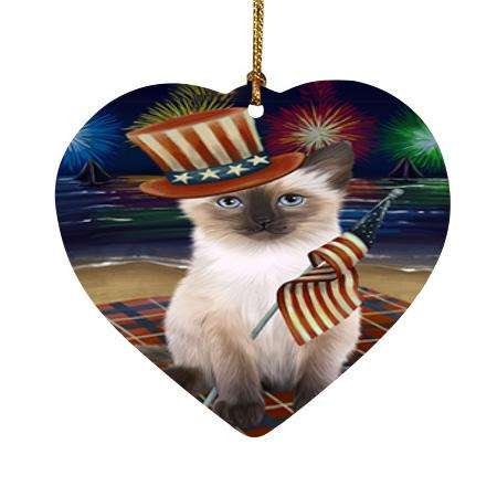 4th of July Independence Day Firework Siamese Cat Heart Christmas Ornament HPOR52456
