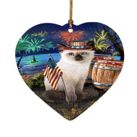 4th of July Independence Day Firework Siamese Cat Heart Christmas Ornament HPOR54072