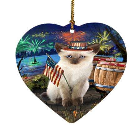 4th of July Independence Day Firework Siamese Cat Heart Christmas Ornament HPOR54074