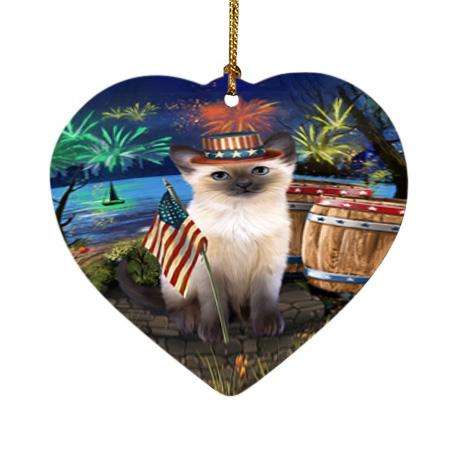 4th of July Independence Day Firework Siamese Cat Heart Christmas Ornament HPOR54075