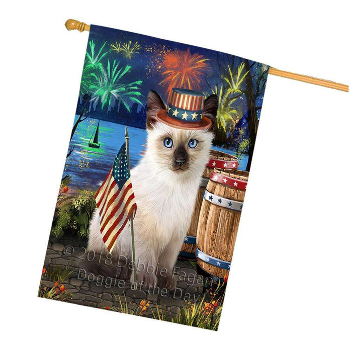 4th of July Independence Day Firework Siamese Cat House Flag FLG54270