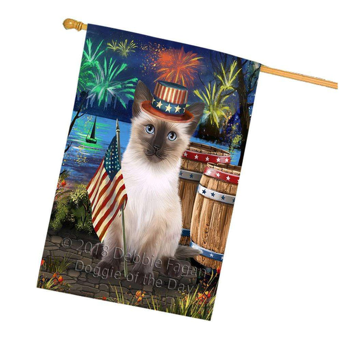 4th of July Independence Day Firework Siamese Cat House Flag FLG54271