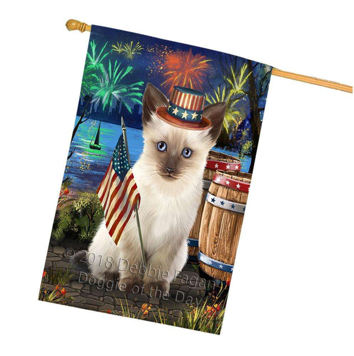 4th of July Independence Day Firework Siamese Cat House Flag FLG54272