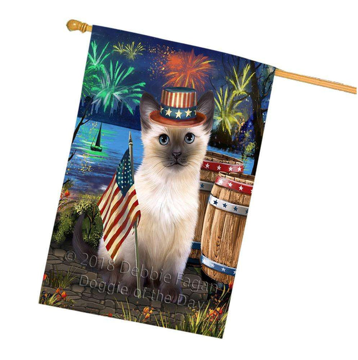 4th of July Independence Day Firework Siamese Cat House Flag FLG54273