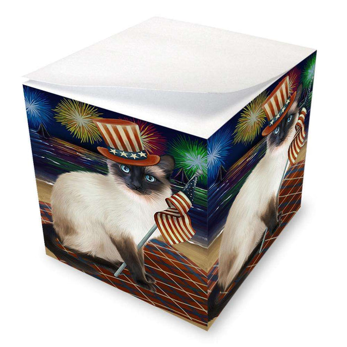 4th of July Independence Day Firework Siamese Cat Note Cube NOC52454