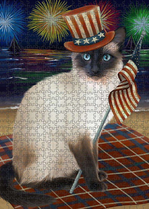 4th of July Independence Day Firework Siamese Cat Puzzle with Photo Tin PUZL61293