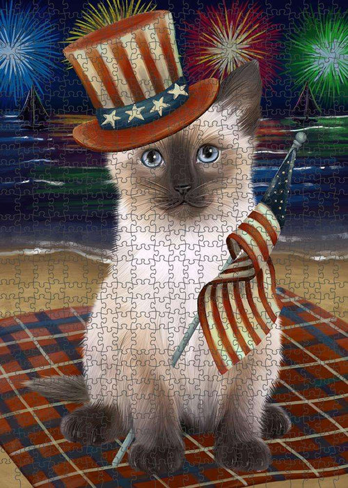 4th of July Independence Day Firework Siamese Cat Puzzle with Photo Tin PUZL61299