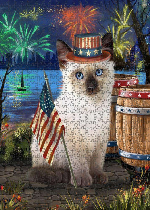 4th of July Independence Day Firework Siamese Cat Puzzle with Photo Tin PUZL83444