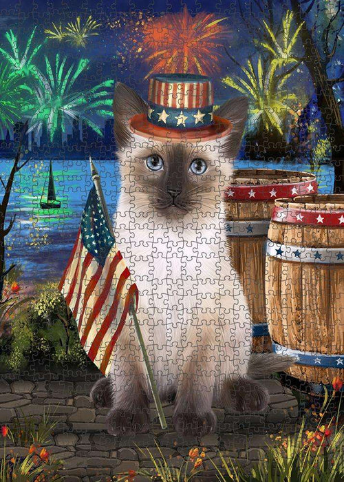 4th of July Independence Day Firework Siamese Cat Puzzle with Photo Tin PUZL83448