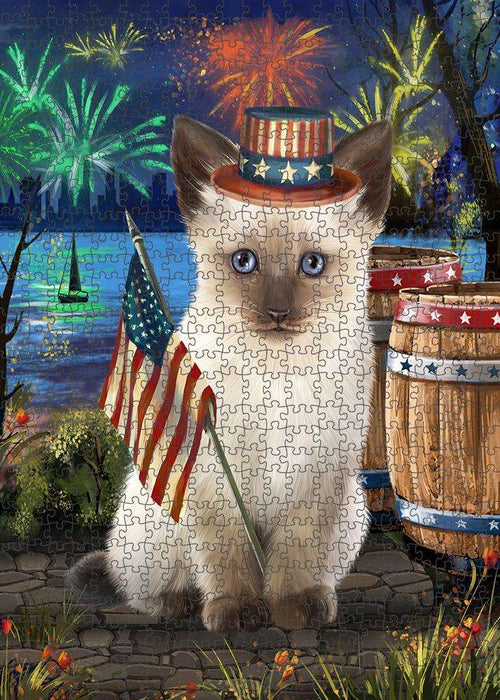 4th of July Independence Day Firework Siamese Cat Puzzle with Photo Tin PUZL83452