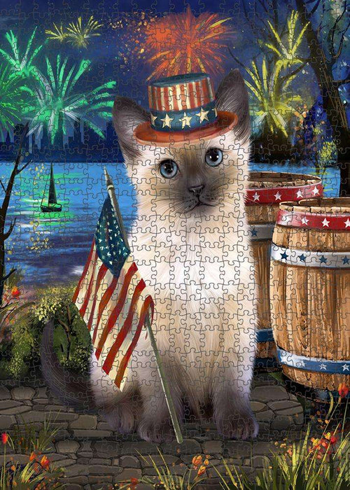 4th of July Independence Day Firework Siamese Cat Puzzle with Photo Tin PUZL83456