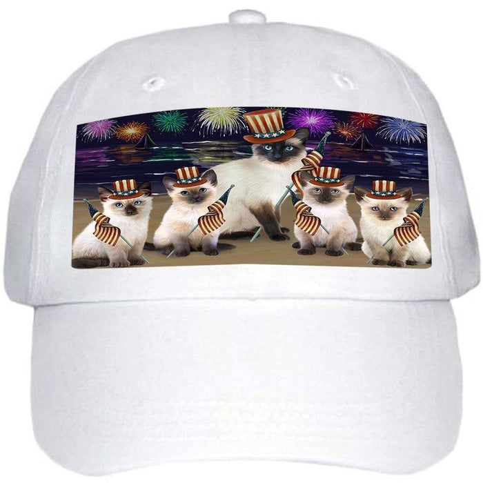 4th of July Independence Day Firework Siamese Cats Ball Hat Cap HAT60084