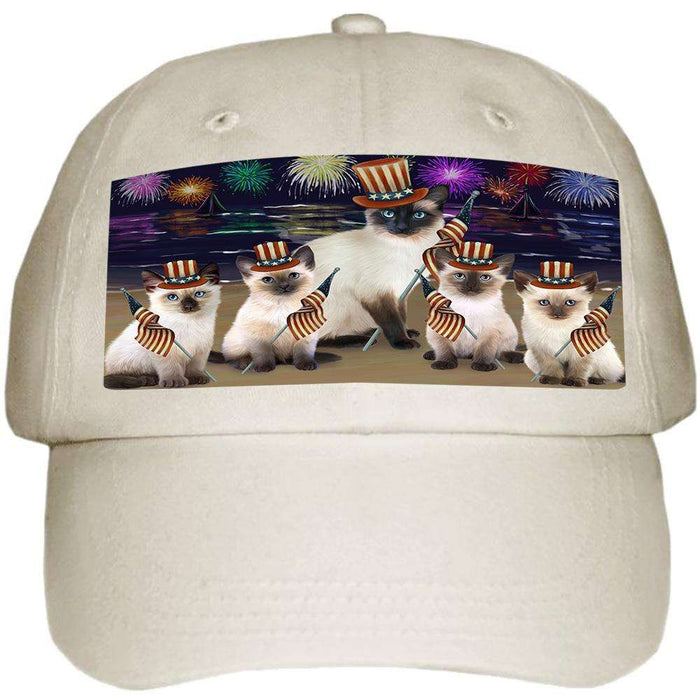 4th of July Independence Day Firework Siamese Cats Ball Hat Cap HAT60084