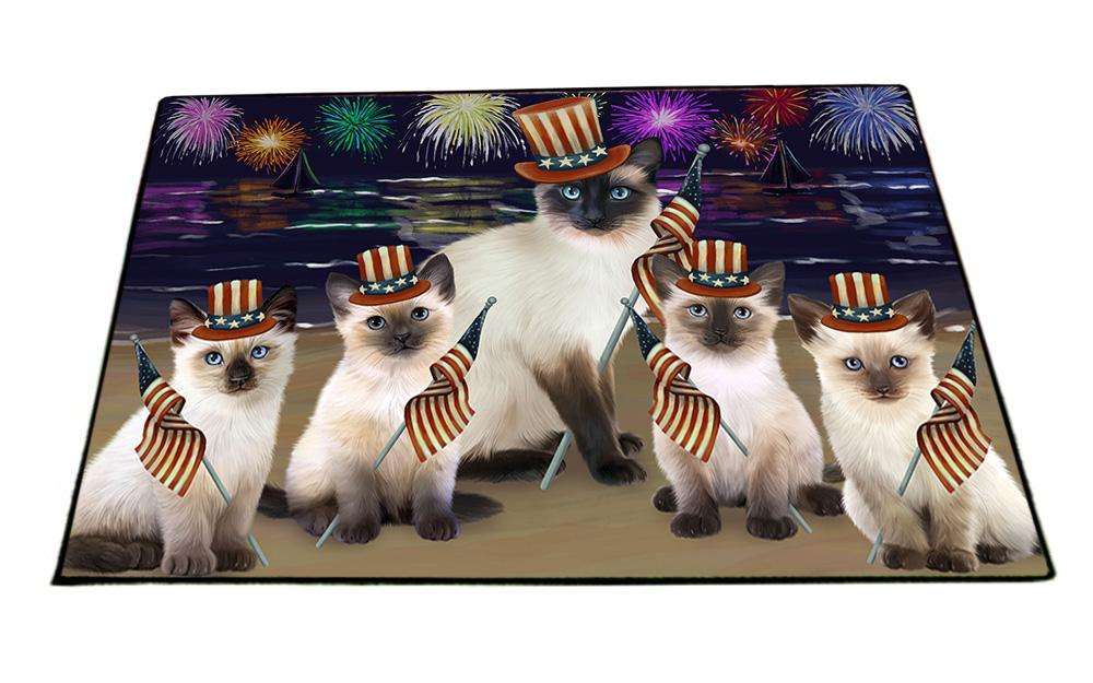 4th of July Independence Day Firework Siamese Cats Floormat FLMS51468