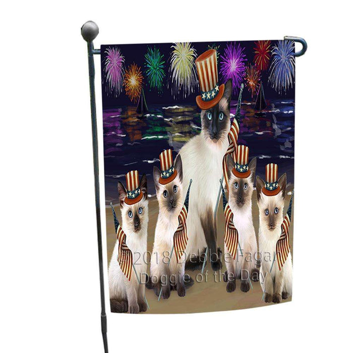 4th of July Independence Day Firework Siamese Cats Garden Flag GFLG52062