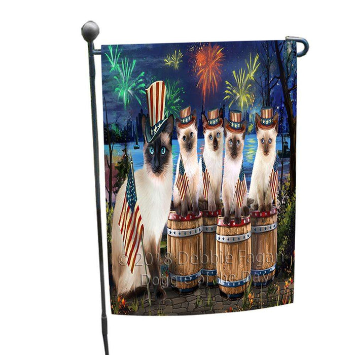 4th of July Independence Day Firework Siamese Cats Garden Flag GFLG54177