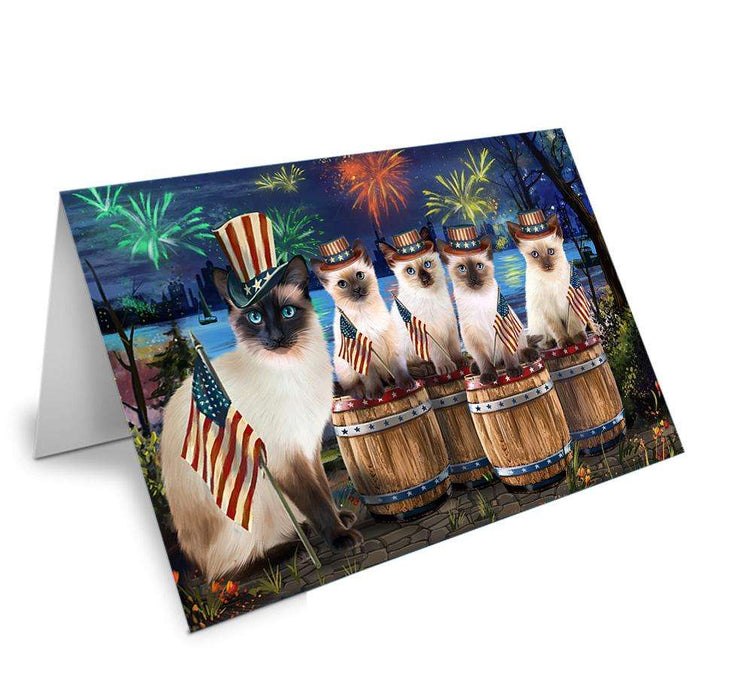 4th of July Independence Day Firework Siamese Cats Handmade Artwork Assorted Pets Greeting Cards and Note Cards with Envelopes for All Occasions and Holiday Seasons GCD66374