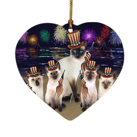 4th of July Independence Day Firework Siamese Cats Heart Christmas Ornament HPOR52065