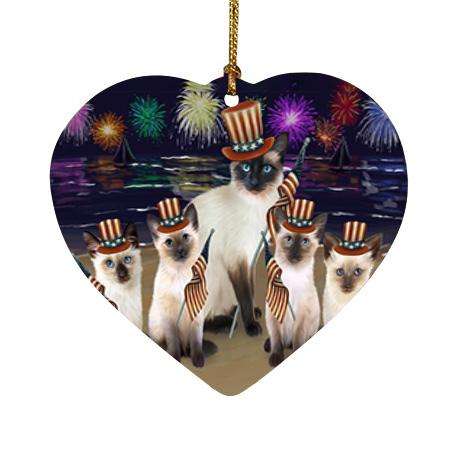 4th of July Independence Day Firework Siamese Cats Heart Christmas Ornament HPOR52455