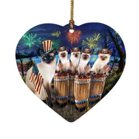 4th of July Independence Day Firework Siamese Cats Heart Christmas Ornament HPOR54115