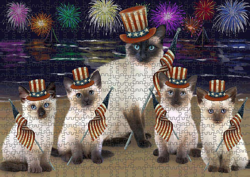 4th of July Independence Day Firework Siamese Cats Puzzle with Photo Tin PUZL61296