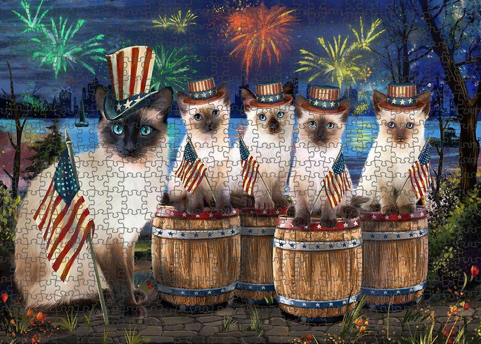 4th of July Independence Day Firework Siamese Cats Puzzle with Photo Tin PUZL83616