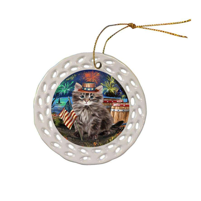 4th of July Independence Day Firework Siberian Cat Ceramic Doily Ornament DPOR54077