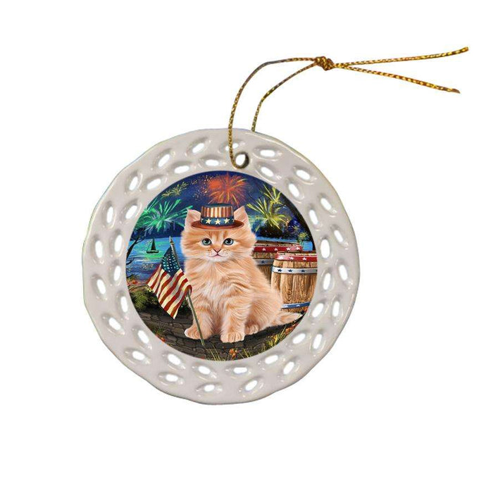 4th of July Independence Day Firework Siberian Cat Ceramic Doily Ornament DPOR54078