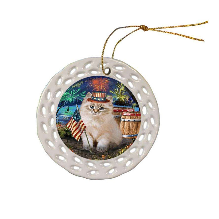 4th of July Independence Day Firework Siberian Cat Ceramic Doily Ornament DPOR54080