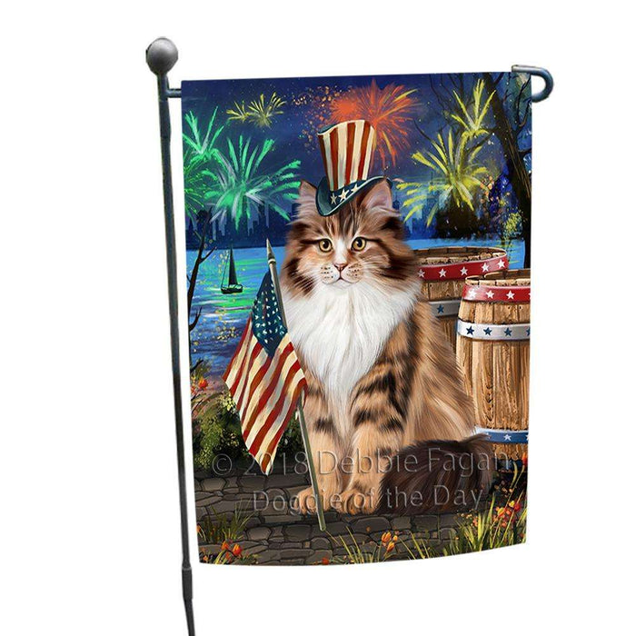 4th of July Independence Day Firework Siberian Cat Garden Flag GFLG54138