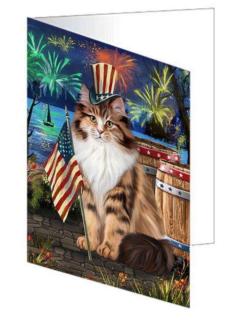 4th of July Independence Day Firework Siberian Cat Handmade Artwork Assorted Pets Greeting Cards and Note Cards with Envelopes for All Occasions and Holiday Seasons GCD66257