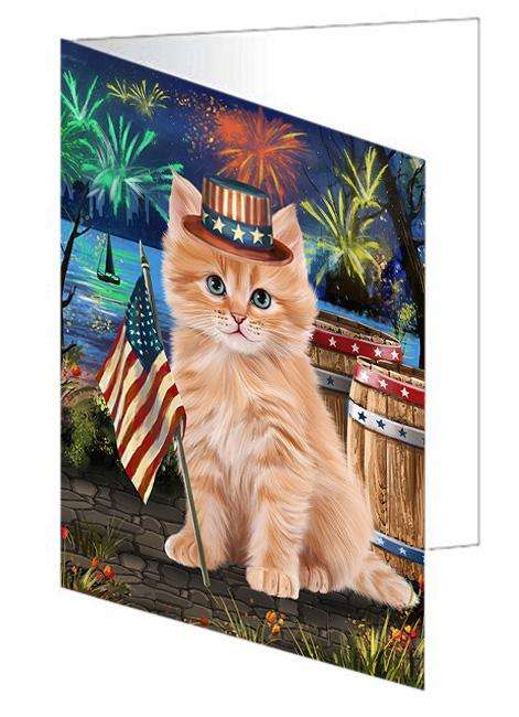 4th of July Independence Day Firework Siberian Cat Handmade Artwork Assorted Pets Greeting Cards and Note Cards with Envelopes for All Occasions and Holiday Seasons GCD66263