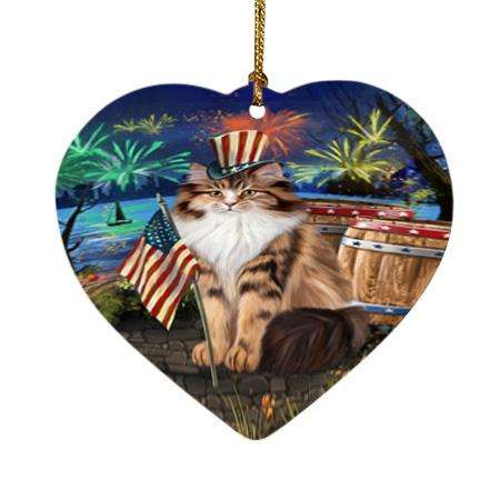 4th of July Independence Day Firework Siberian Cat Heart Christmas Ornament HPOR54076