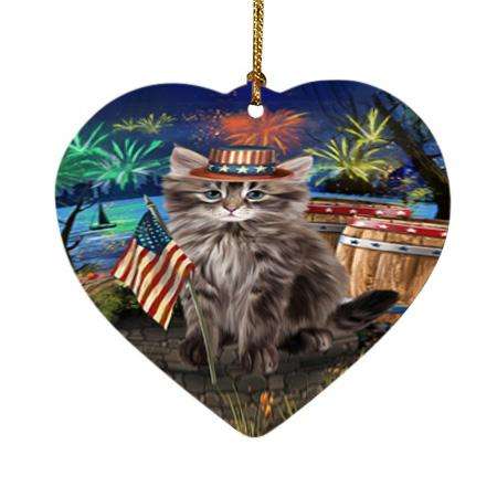 4th of July Independence Day Firework Siberian Cat Heart Christmas Ornament HPOR54077