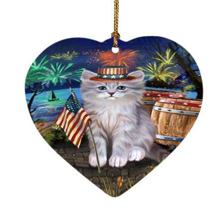4th of July Independence Day Firework Siberian Cat Heart Christmas Ornament HPOR54079