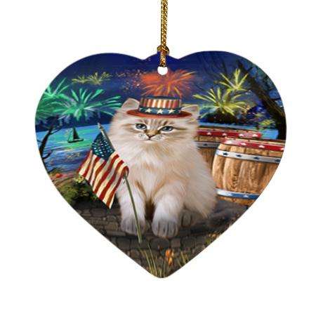 4th of July Independence Day Firework Siberian Cat Heart Christmas Ornament HPOR54080