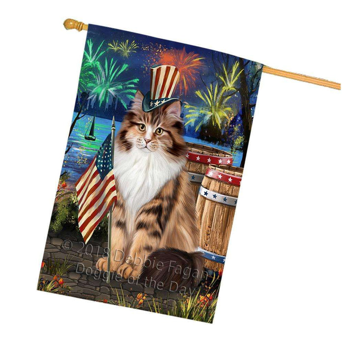 4th of July Independence Day Firework Siberian Cat House Flag FLG54274