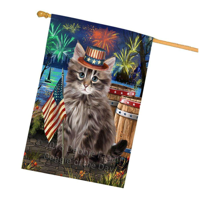 4th of July Independence Day Firework Siberian Cat House Flag FLG54275