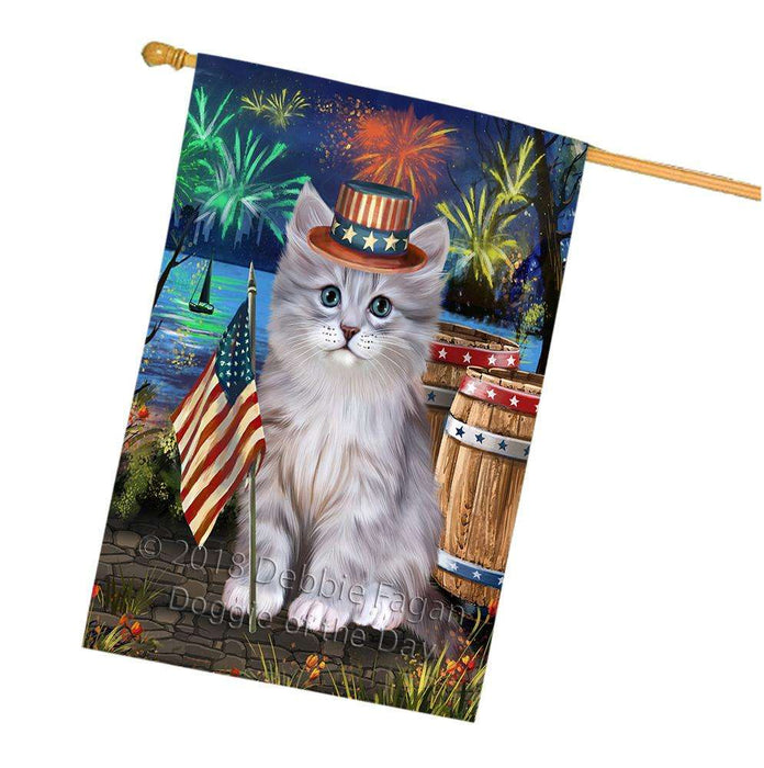 4th of July Independence Day Firework Siberian Cat House Flag FLG54277