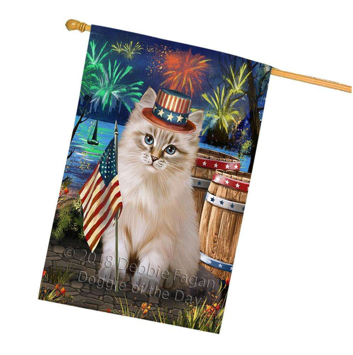 4th of July Independence Day Firework Siberian Cat House Flag FLG54278