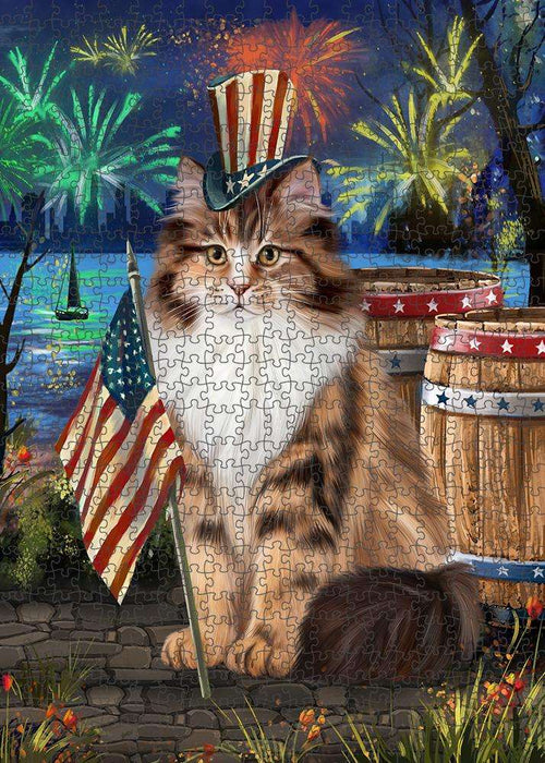 4th of July Independence Day Firework Siberian Cat Puzzle with Photo Tin PUZL83460