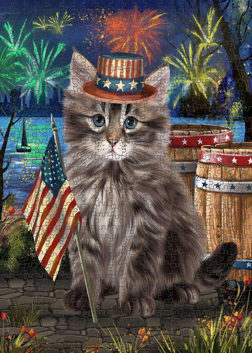 4th of July Independence Day Firework Siberian Cat Puzzle with Photo Tin PUZL83464