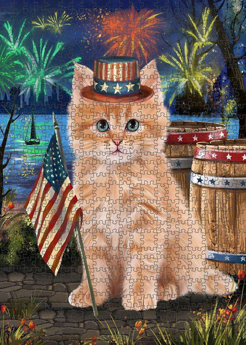 4th of July Independence Day Firework Siberian Cat Puzzle with Photo Tin PUZL83468