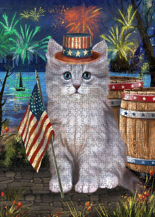 4th of July Independence Day Firework Siberian Cat Puzzle with Photo Tin PUZL83472