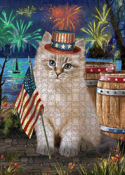 4th of July Independence Day Firework Siberian Cat Puzzle with Photo Tin PUZL83476