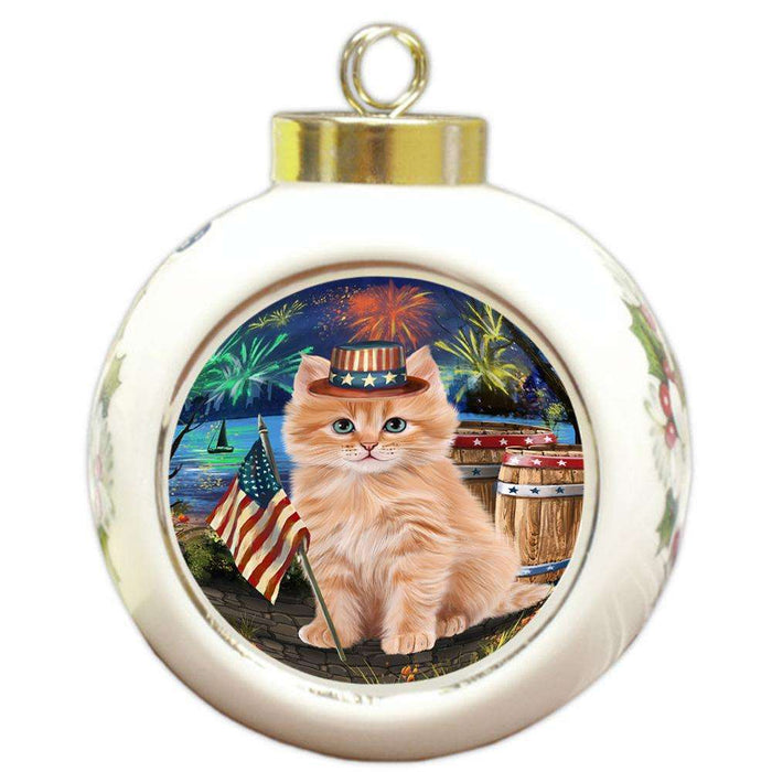 4th of July Independence Day Firework Siberian Cat Round Ball Christmas Ornament RBPOR54078