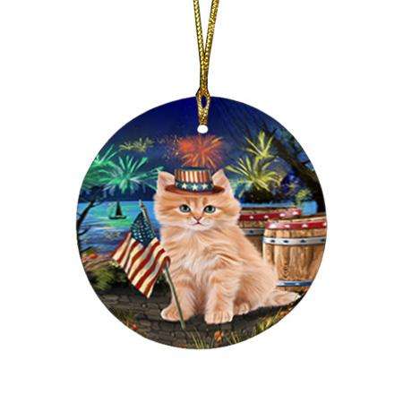 4th of July Independence Day Firework Siberian Cat Round Flat Christmas Ornament RFPOR54069