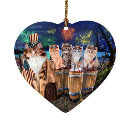 4th of July Independence Day Firework Siberian Cats Heart Christmas Ornament HPOR54116