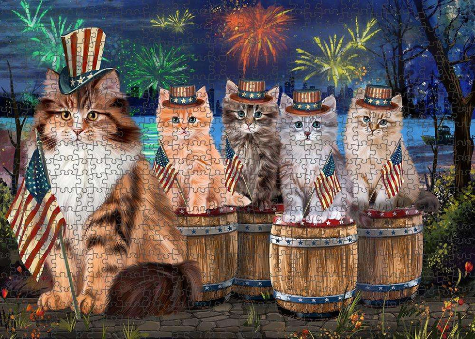 4th of July Independence Day Firework Siberian Cats Puzzle with Photo Tin PUZL83620