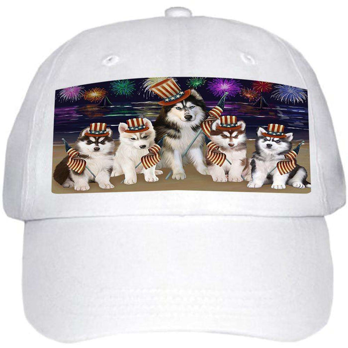 4th of July Independence Day Firework Siberian Huskies Dog Ball Hat Cap HAT50790